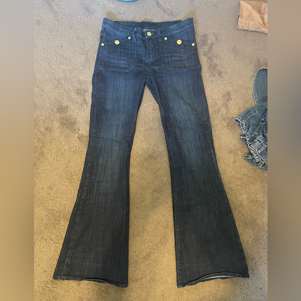 Rock & Republic Dark Blue Flare Jeans with Gold Accents